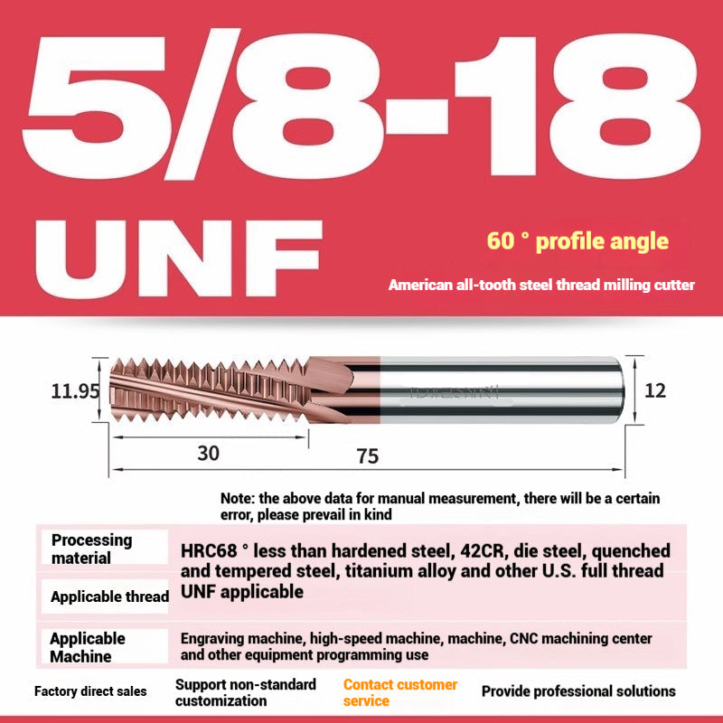 1116-65° high hard tungsten carbide thread milling cutter Long tooth full tooth alloy American thread milling cutter UNC UNF aluminum stainless steel Shandong Denso Pricision Tools Co.,Ltd.